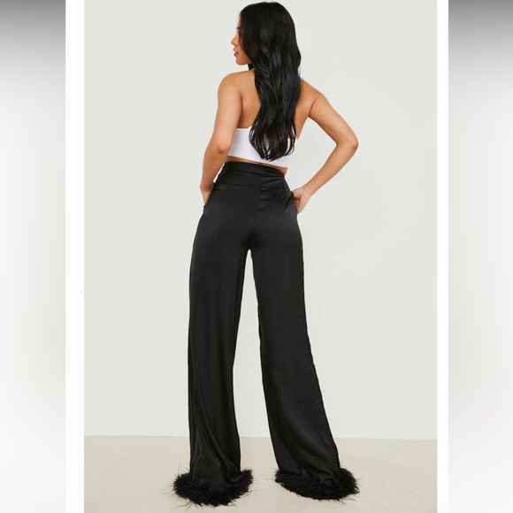 Feather hem wide leg satin pants - extra long fit - Picture 3 of 10